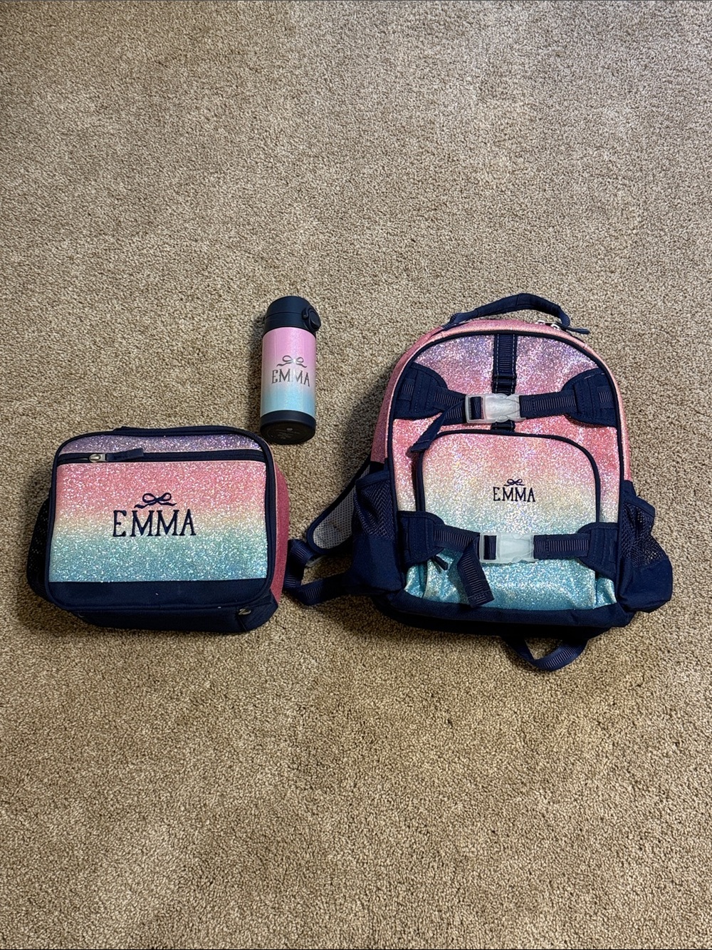 Personalized 'Emma’ Kids Backpack Set - Pink Gradient Glitter